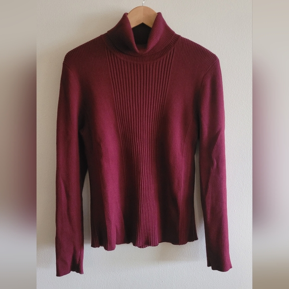 Jones New York classic ribbed cotton turtleneck sweater Women's XL cranberry - Picture 1 of 5